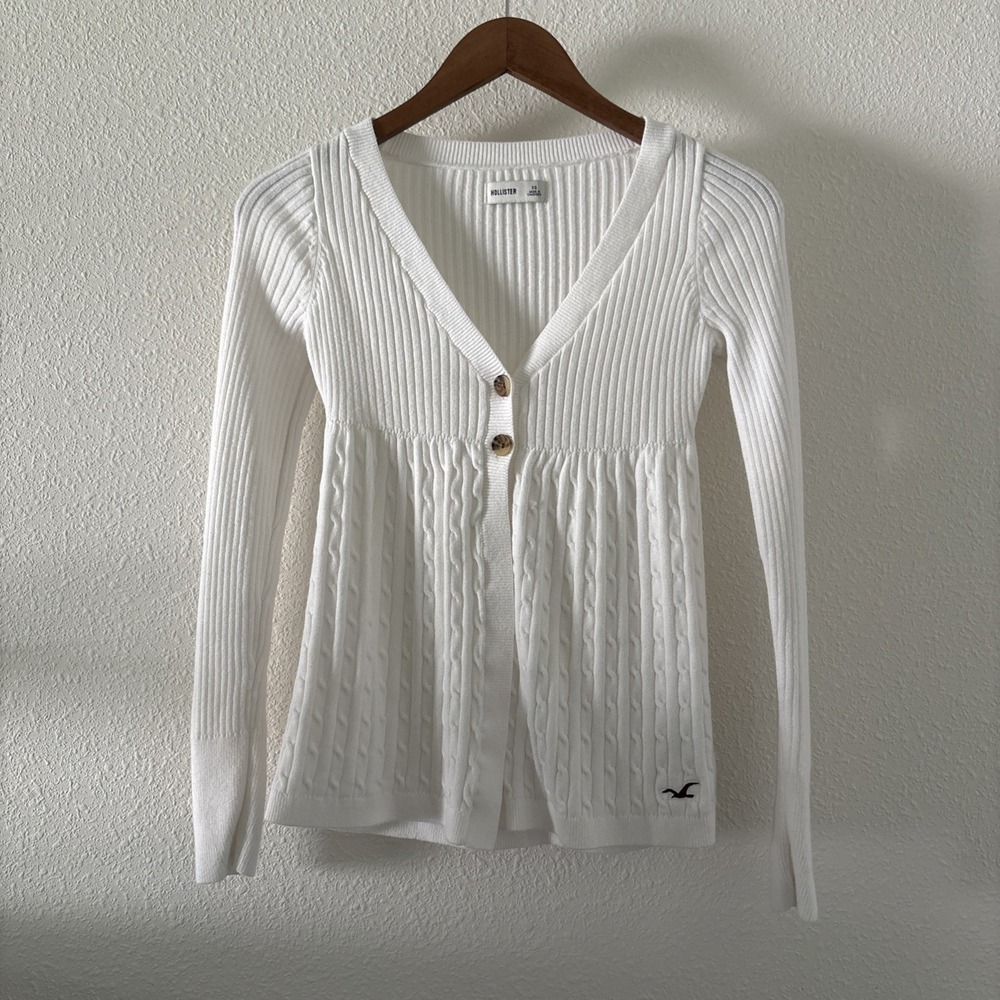 Hollister Babydoll Sweater Long Sleeve White XS Y2K 2000s Ribbed